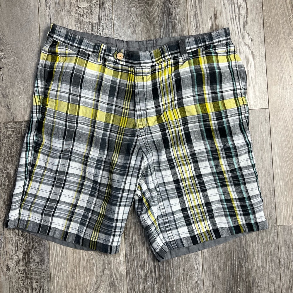 Tommy Bahama RELAX reversible shorts Plaid & Gray 100% Linen Men's Sz 36